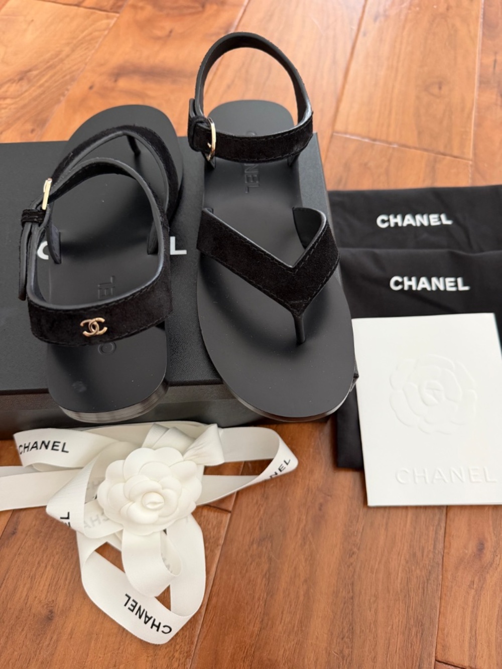 Brand New Chanel Sandals in black suede calfskin 26P 38